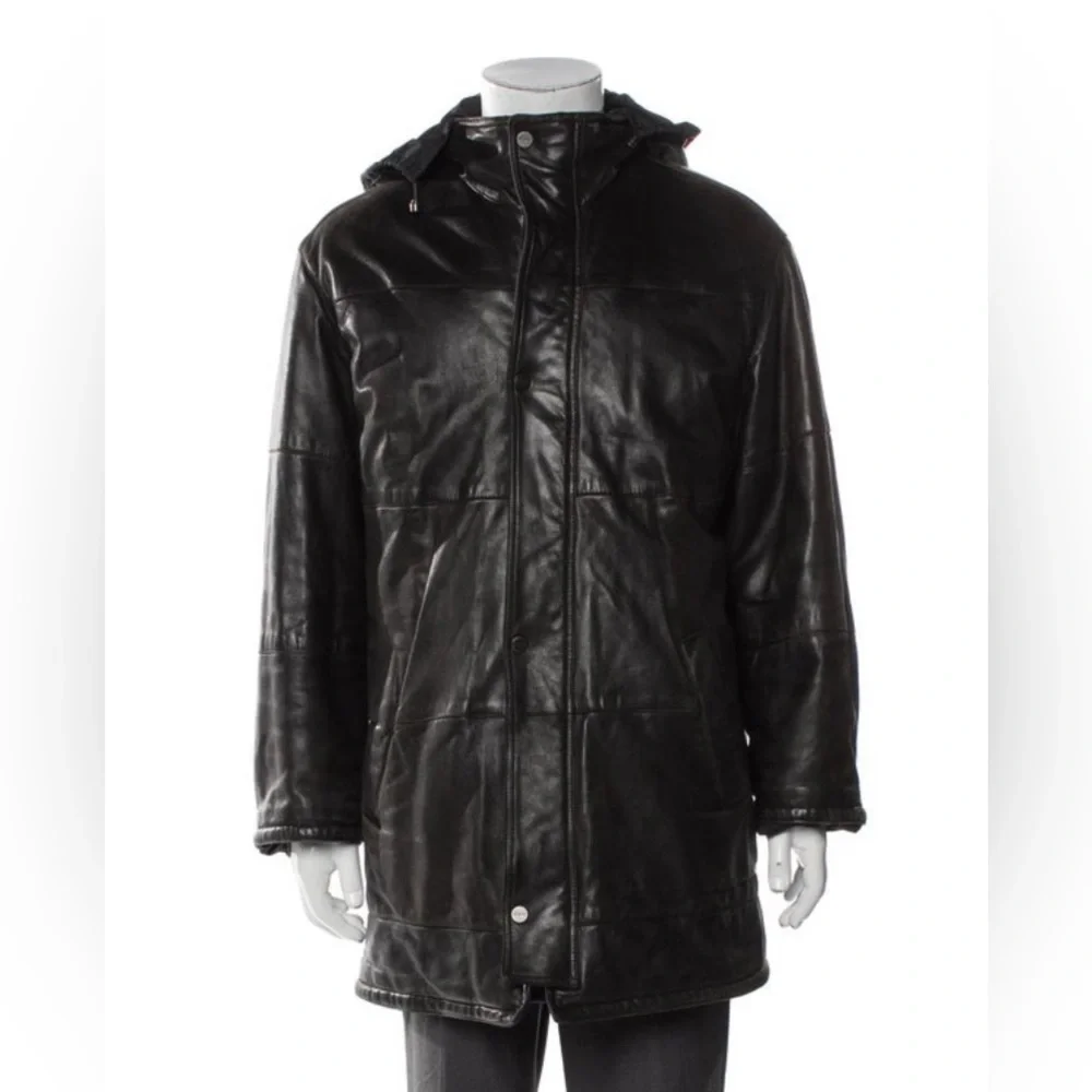 Salvatore Ferragamo Vintage 2000 Black Leather Reversible Puffer Coat IT50/US40